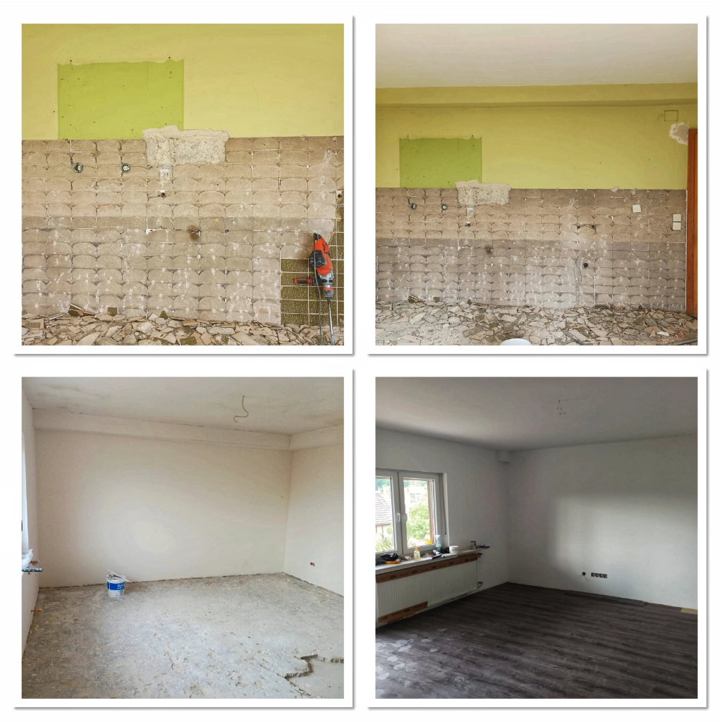 Vorher nachher Sanierung Wohnzimmer - Wände & Laminat